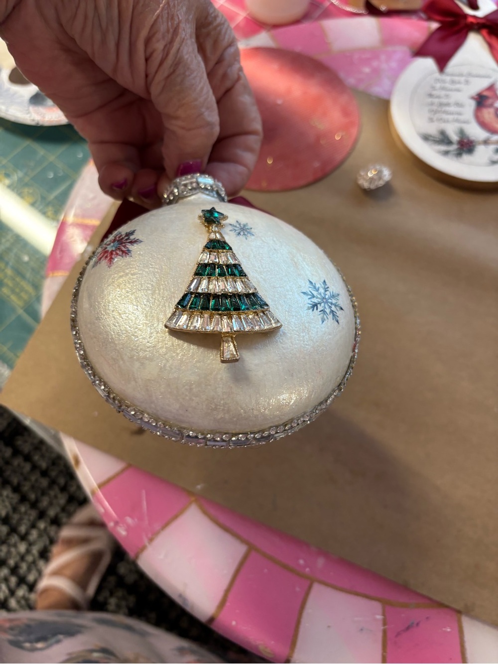 Handmade Glass Christmas Ornament Look front & back